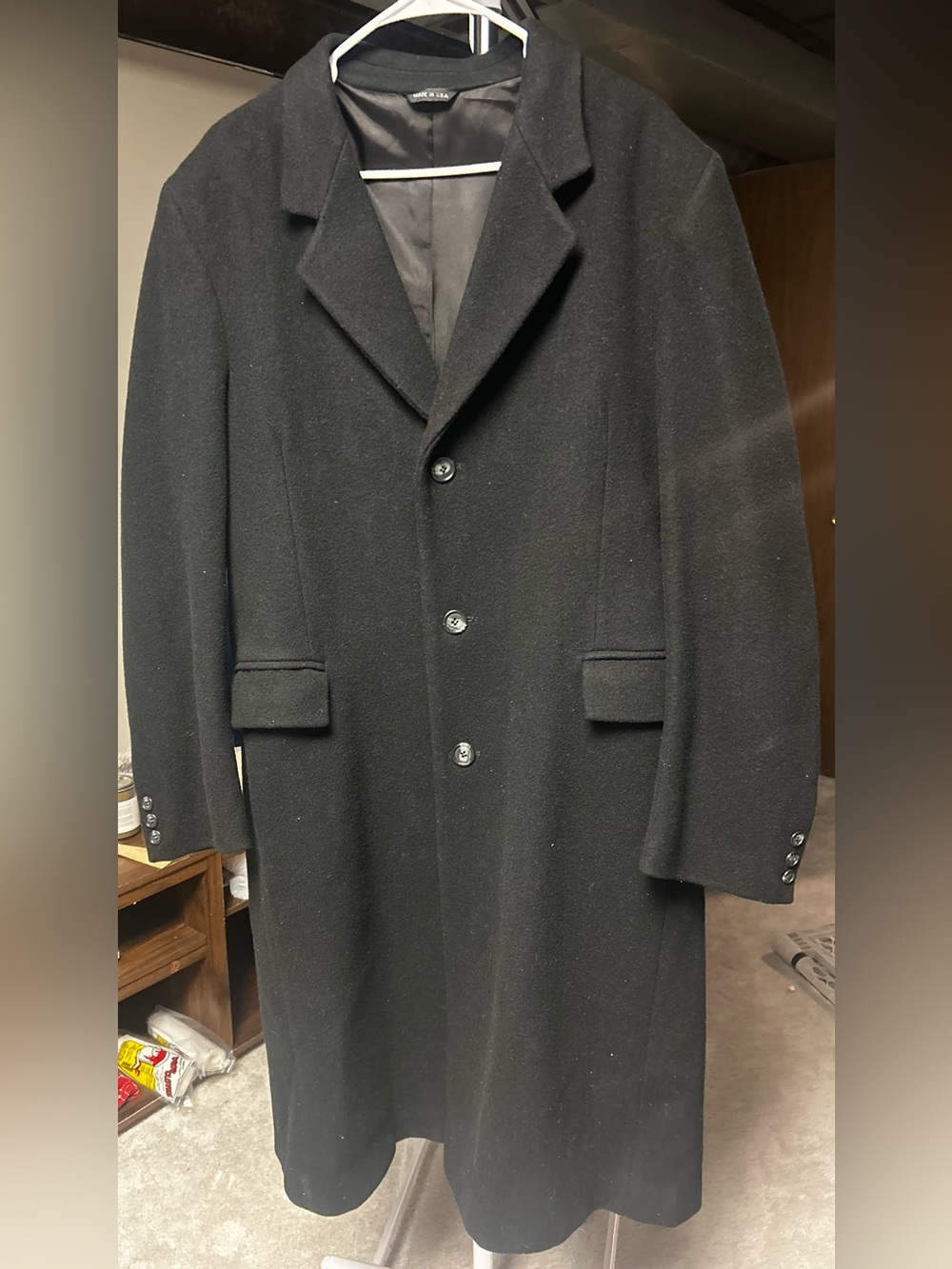 Brigantine 100% wool Men's Black Single-Breasted Overcoat made in USA size 44